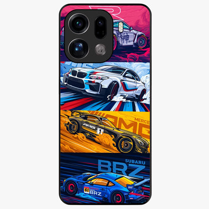 JDM Sports Car Glass Case showing flat back view with high performance sports car artwork and glossy glass finish.
