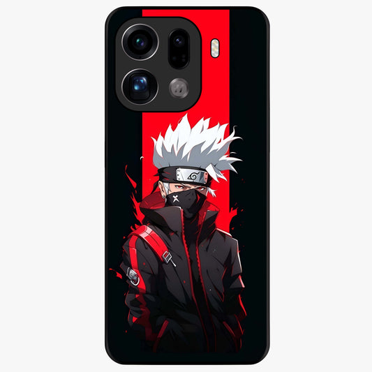 Kakashi Scarlet Shadow Glass Case showing flat back view with powerful anime ninja artwork and glossy glass finish.