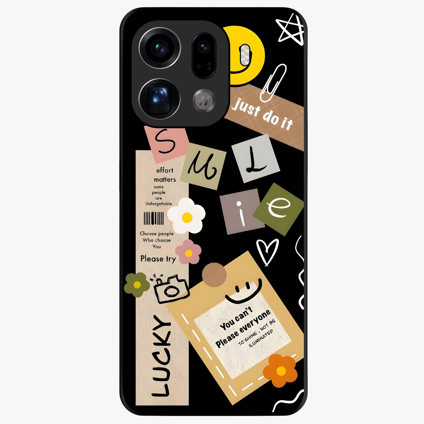 Lucky Aesthetic Collage Glass Case showing flat back view with trendy aesthetic collage artwork and glossy glass finish.