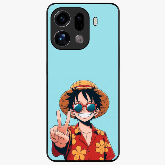 Luffy Summer Anime Vibe Glass Case showing flat back view with vibrant anime character artwork and glossy glass finish.