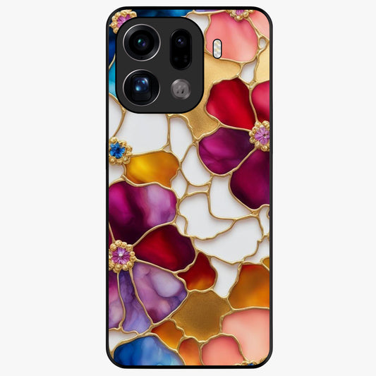 Marble Flower Pattern Glass Case showing flat back view with marble texture floral artwork and glossy glass finish.