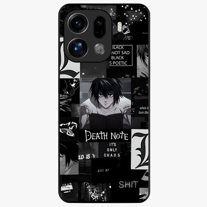 Midnight Chaos Mind Glass Case showing flat back view with abstract dark themed artwork and glossy glass finish.