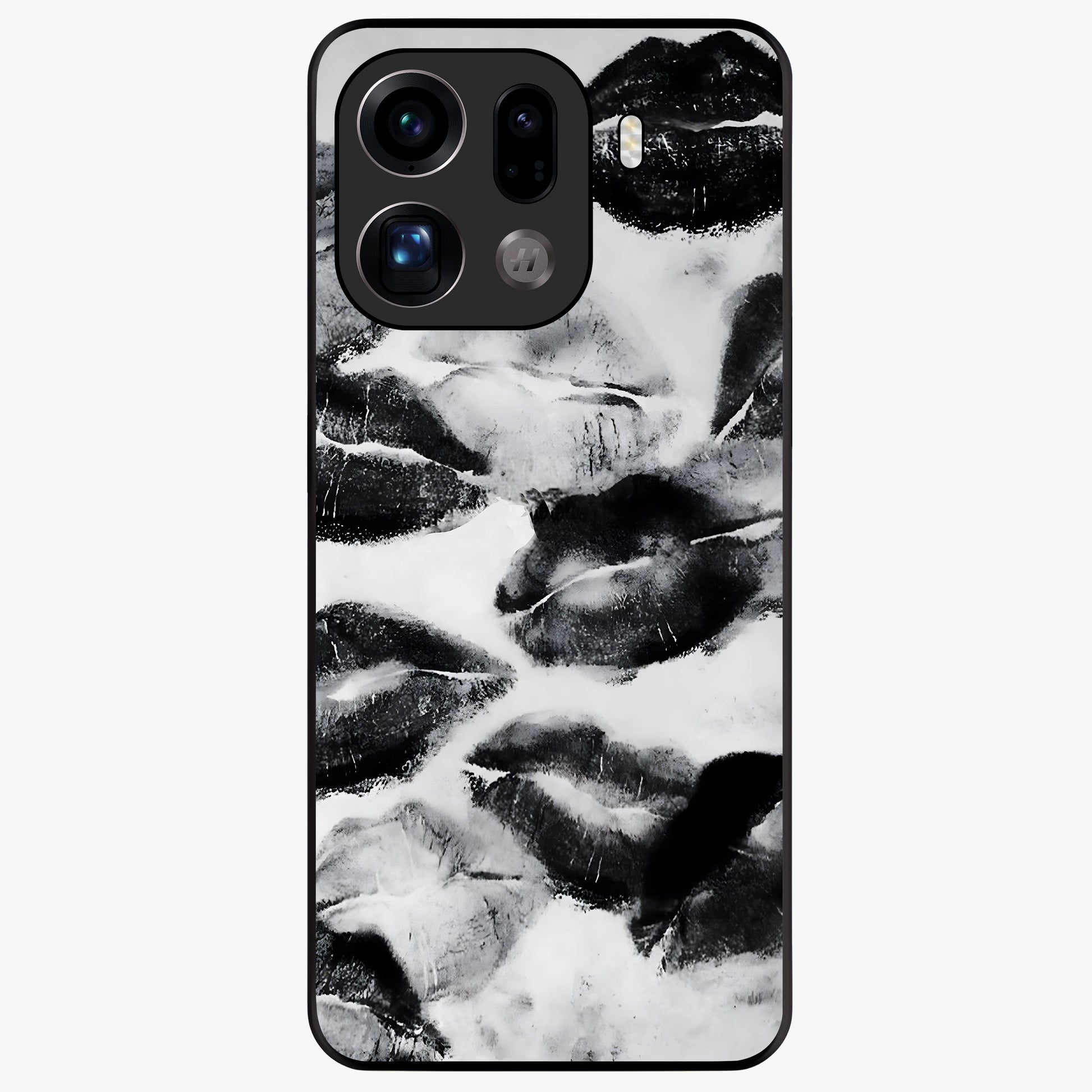 Midnight Kiss Marks Glass Case showing flat back view with lipstick kiss mark artwork and glossy glass finish.