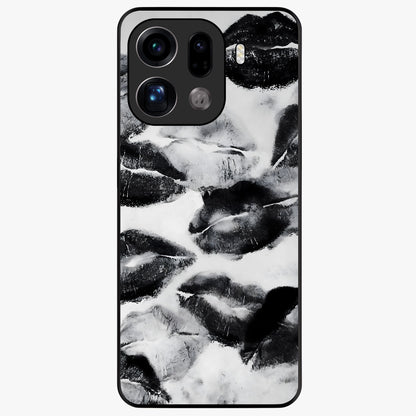 Midnight Kiss Marks Glass Case showing flat back view with lipstick kiss mark artwork and glossy glass finish.