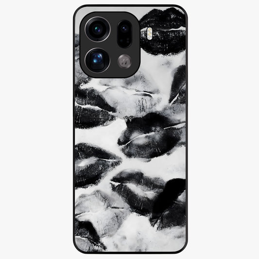Midnight Kiss Marks Glass Case showing flat back view with lipstick kiss mark artwork and glossy glass finish.