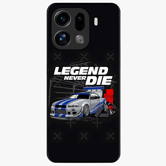 Midnight Racing Legacy Glass Case showing flat back view with sleek racing inspired artwork and glossy glass finish.