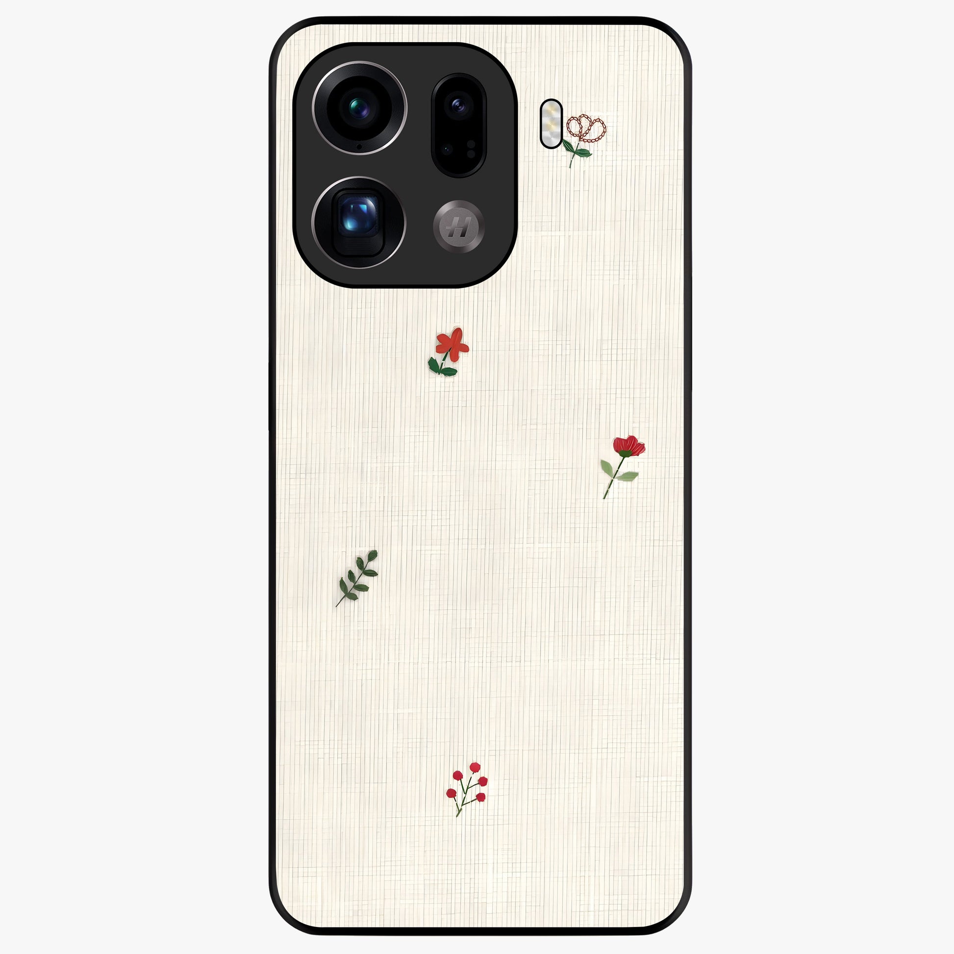 Minimal Petal Whispers Glass Case showing flat back view with soft minimal floral artwork and glossy glass finish.