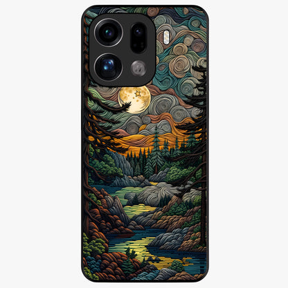 Moonlight Forest Dream Glass Case showing flat back view with mystical forest moonlight artwork and glossy glass finish.