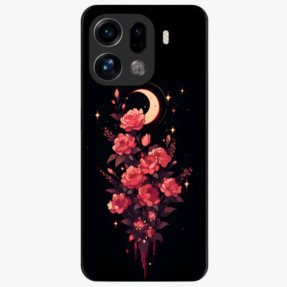 Moonlit Floral Elegance Glass Case showing flat back view with elegant floral artwork under moonlit tones and glossy glass finish.