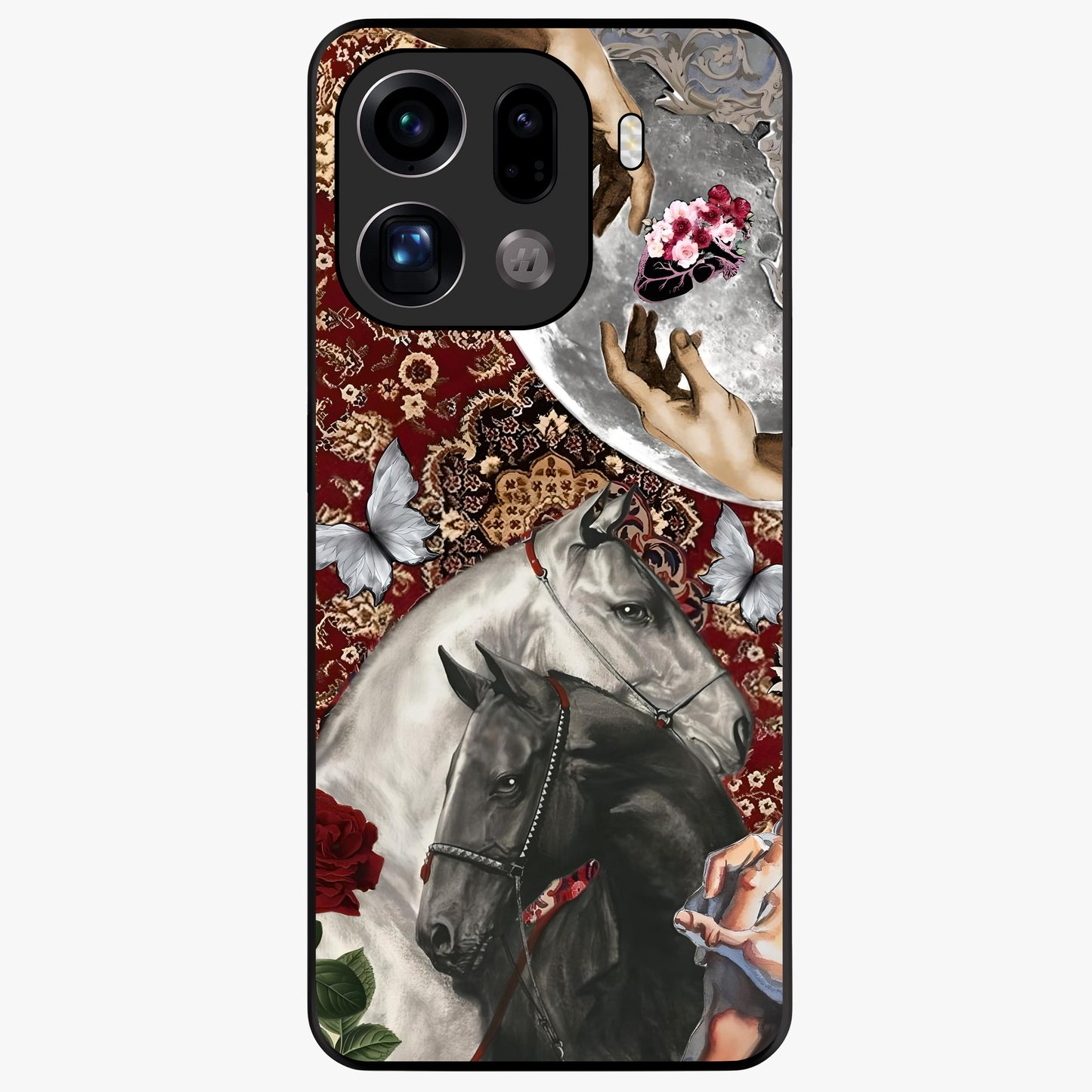 Moonlit Royal Stallion Glass Case showing flat back view with majestic horse under moonlight artwork and glossy glass finish.