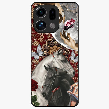 Moonlit Royal Stallion Glass Case showing flat back view with majestic horse under moonlight artwork and glossy glass finish.