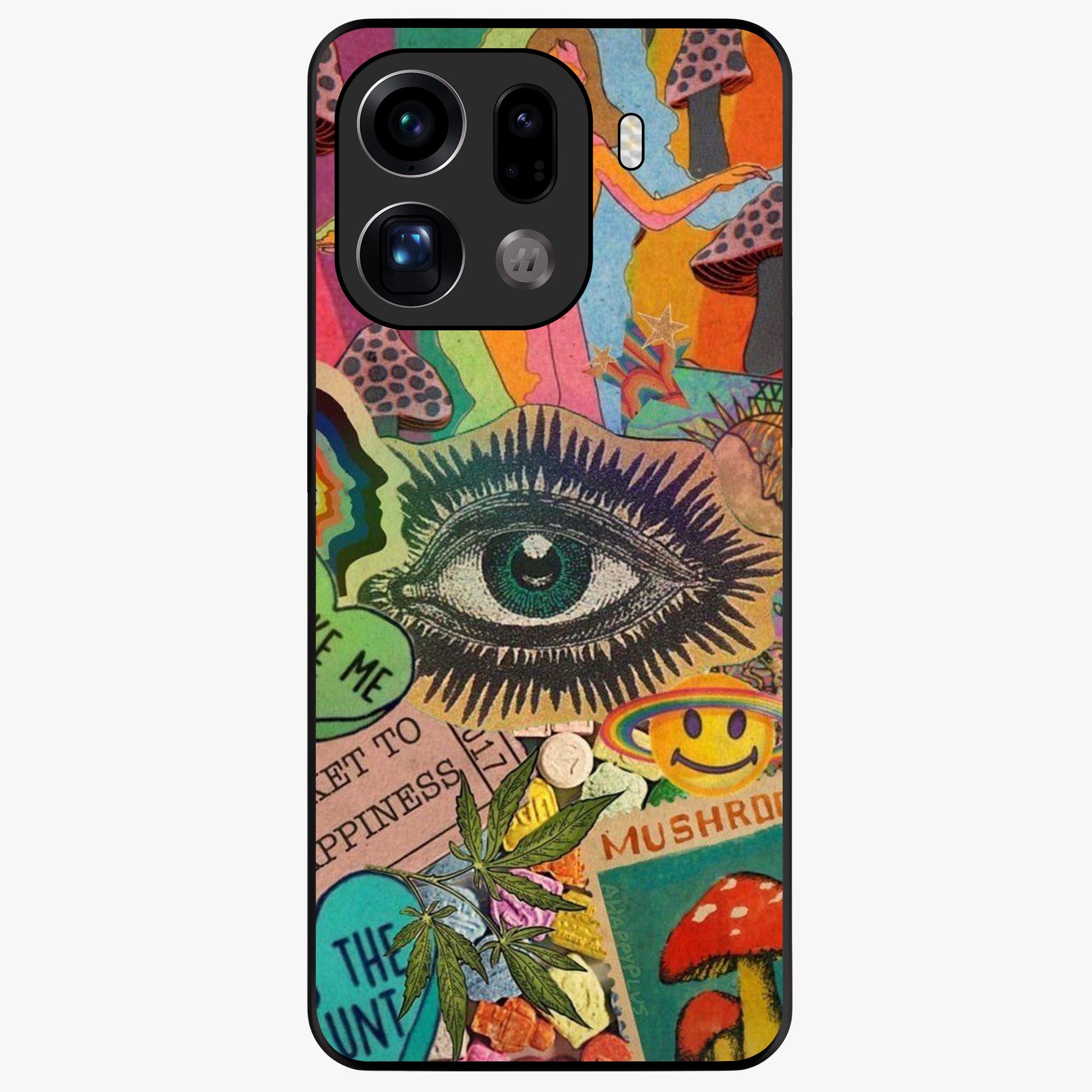Mystic Eye Wonderland Glass Case showing flat back view with mystical eye themed artwork and glossy glass finish.
