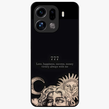Mystic Victory Aura Glass Case showing flat back view with victory symbol artwork and glossy glass finish.
