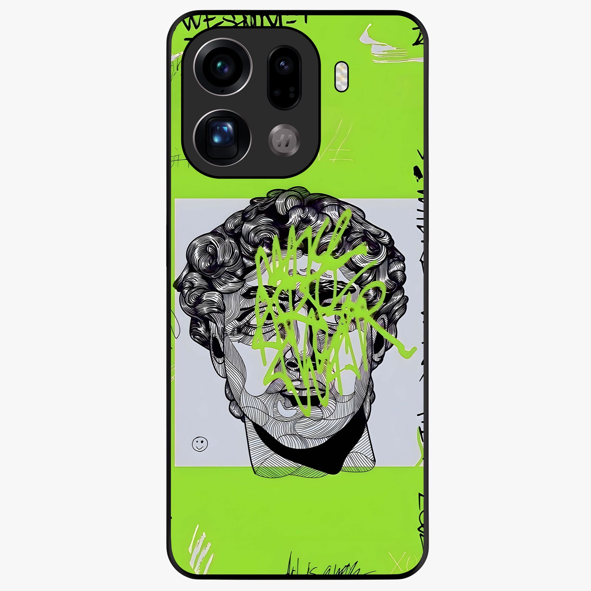 Neo Graffiti Rebellion Glass Case showing flat back view with vibrant graffiti artwork and glossy glass finish.