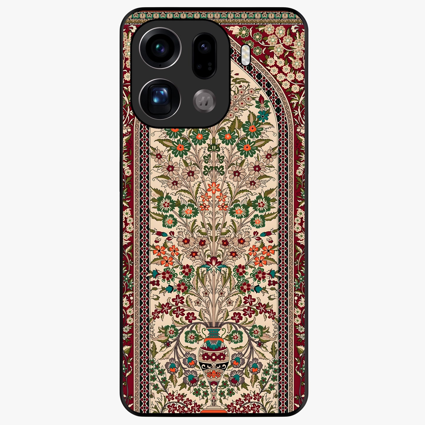 Persian Inspired Glass Case showing flat back view with ornate Persian style pattern artwork and glossy glass finish.