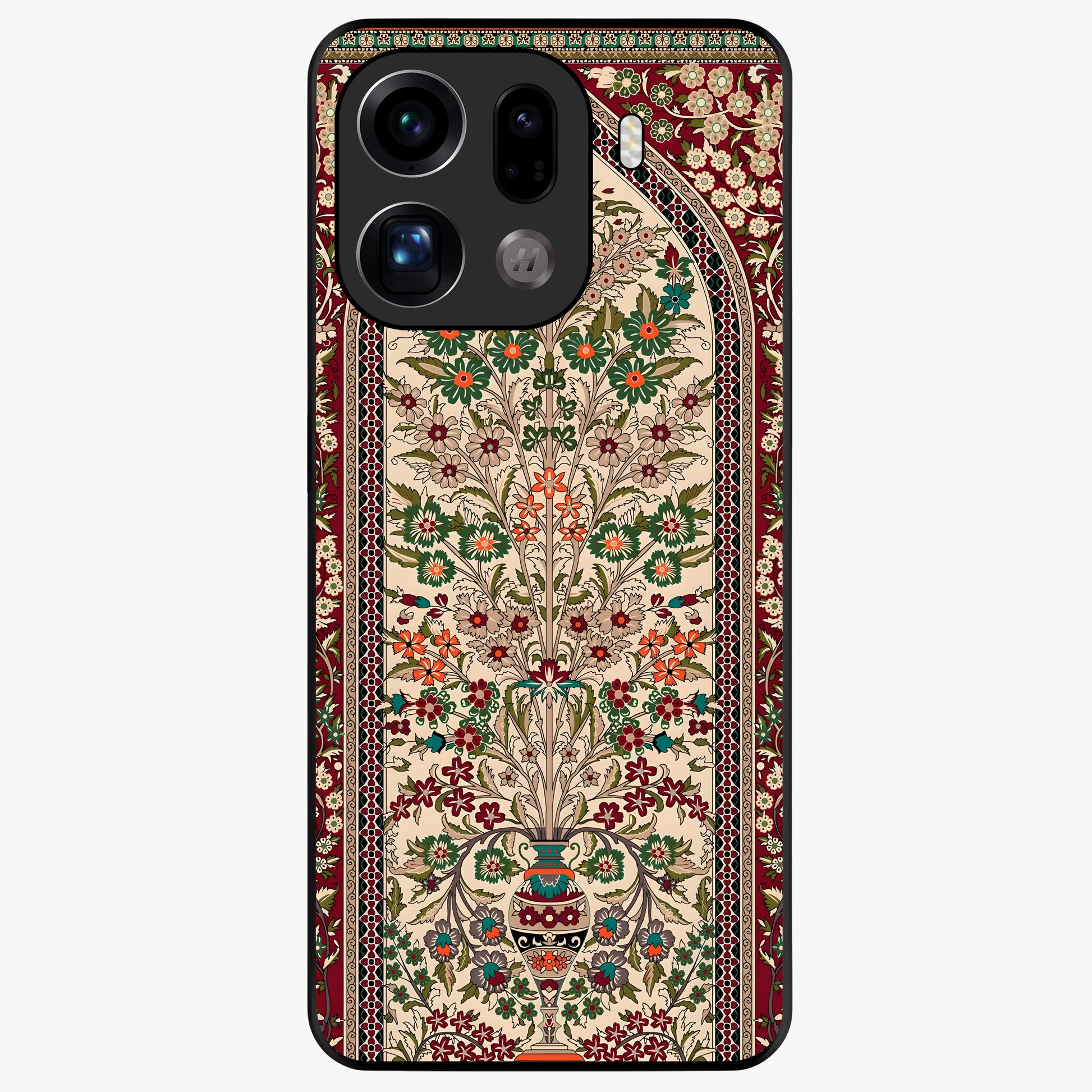 Persian Inspired Glass Case showing flat back view with ornate Persian style pattern artwork and glossy glass finish.