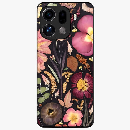 Petal Dream Tapestry Glass Case showing flat back view with intricate floral tapestry artwork and glossy glass finish.