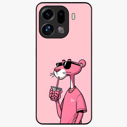 Pink Panther Glass Case showing flat back view with iconic pink panther artwork and glossy glass finish.