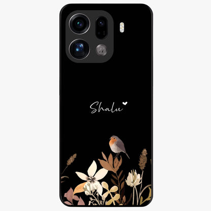 Quiet Garden Tune Custom Name Glass Case showing flat back view with peaceful garden artwork and personalized name design.