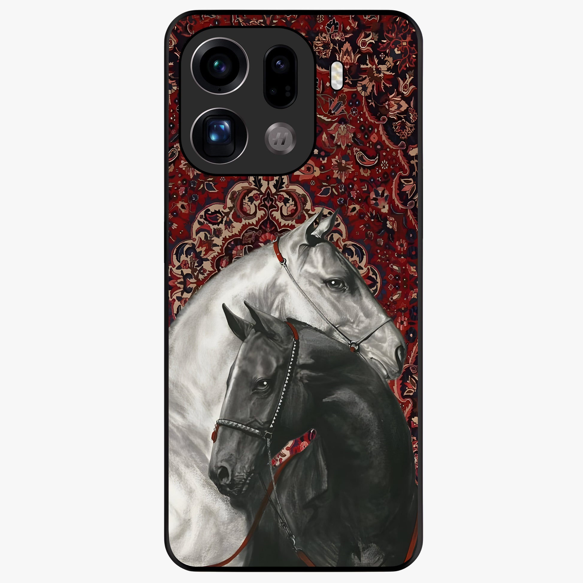 Regal Stallion Tapestry Glass Case showing flat back view with majestic horse tapestry artwork and glossy glass finish.