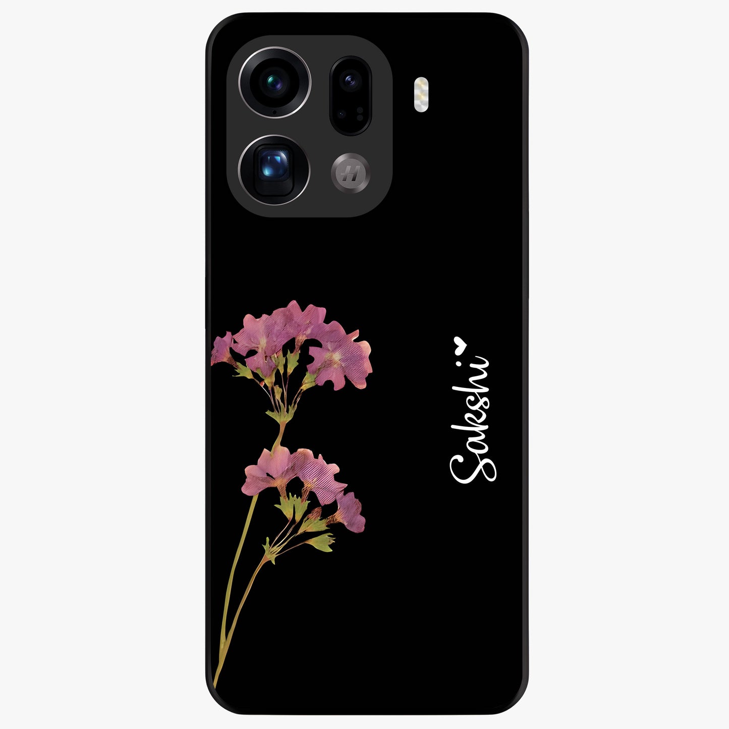 Riching Lavender Flower Custom Name Glass Case showing flat back view with lavender floral artwork and personalized name design.