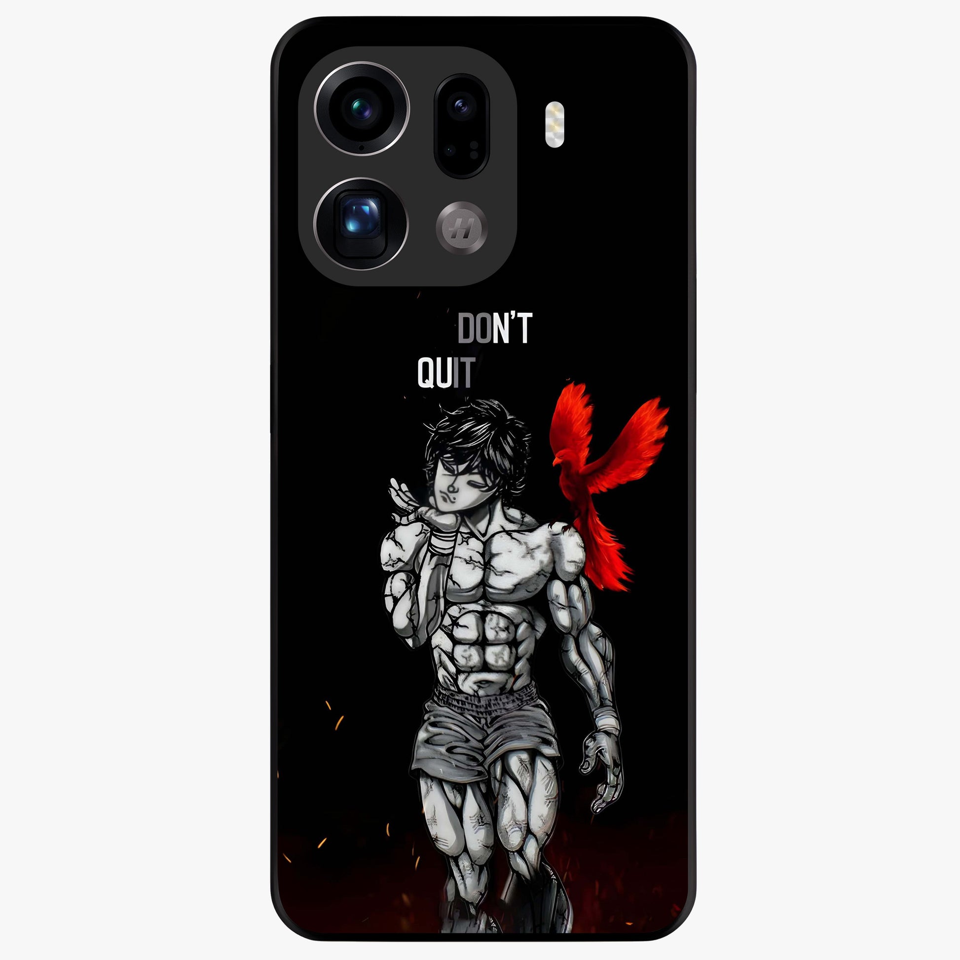 Rise Beyond Limits Glass Case showing flat back view with motivational typography artwork and glossy glass finish.