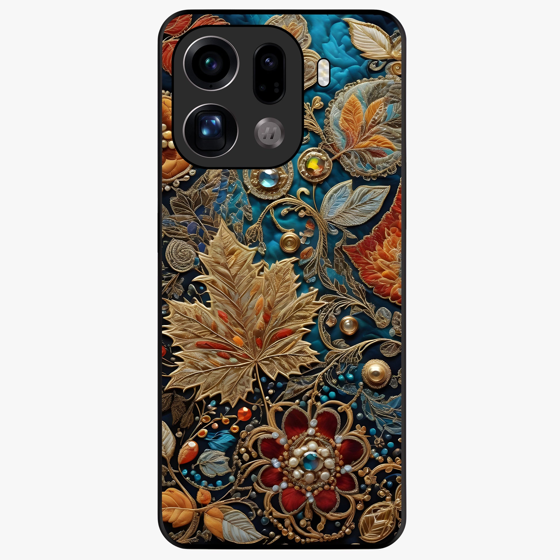 Royal Jewel Garden Glass Case showing flat back view with decorative floral garden artwork and glossy glass finish.