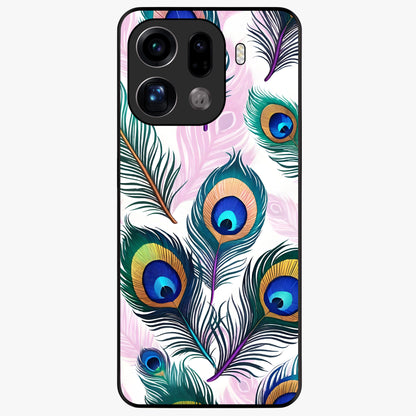 Royal Peacock Feathers Glass Case showing flat back view with colorful peacock feather artwork and glossy glass finish.