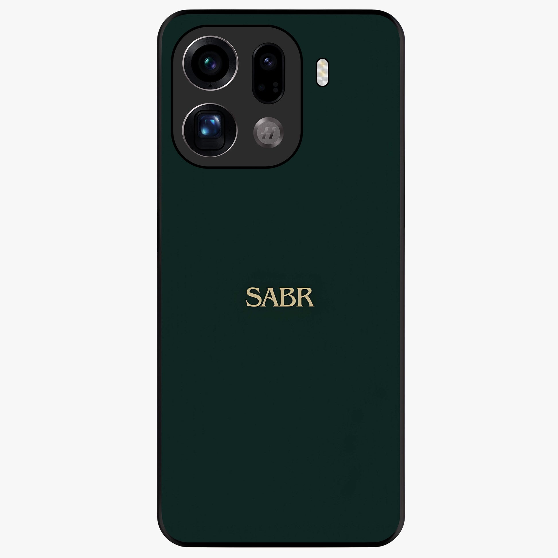 Sabr Minimal Patience Glass Case showing flat back view with minimalist typography artwork and glossy glass finish.