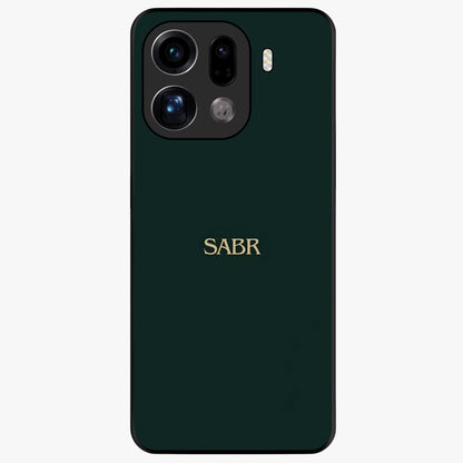 Sabr Minimal Patience Glass Case showing flat back view with minimalist typography artwork and glossy glass finish.