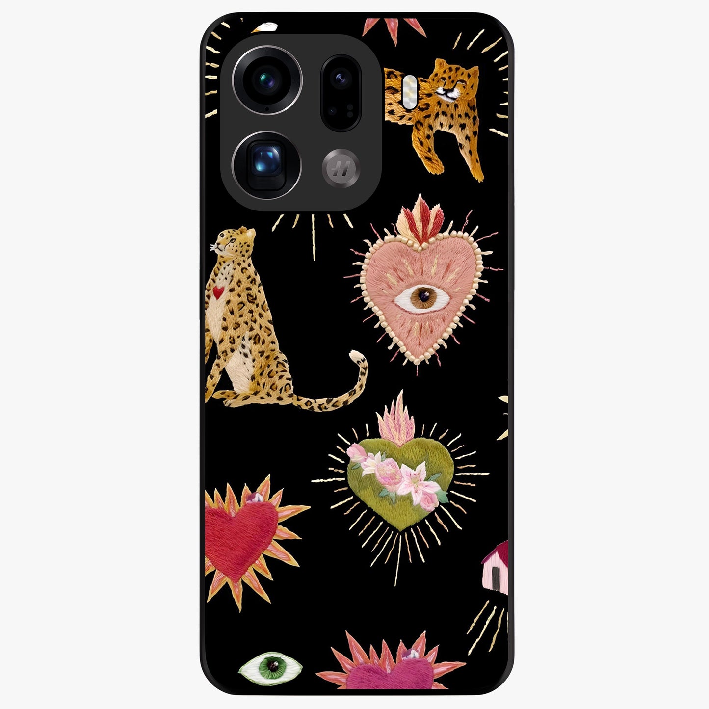 Sacred Jungle Heart Glass Case showing flat back view with jungle inspired heart artwork and glossy glass finish.