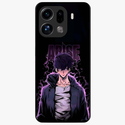 Shadow Monarch Awakening Glass Case showing flat back view with powerful dark monarch themed artwork and glossy glass finish.