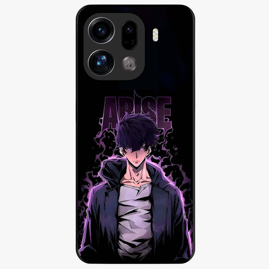 Shadow Monarch Awakening Glass Case showing flat back view with powerful dark monarch themed artwork and glossy glass finish.