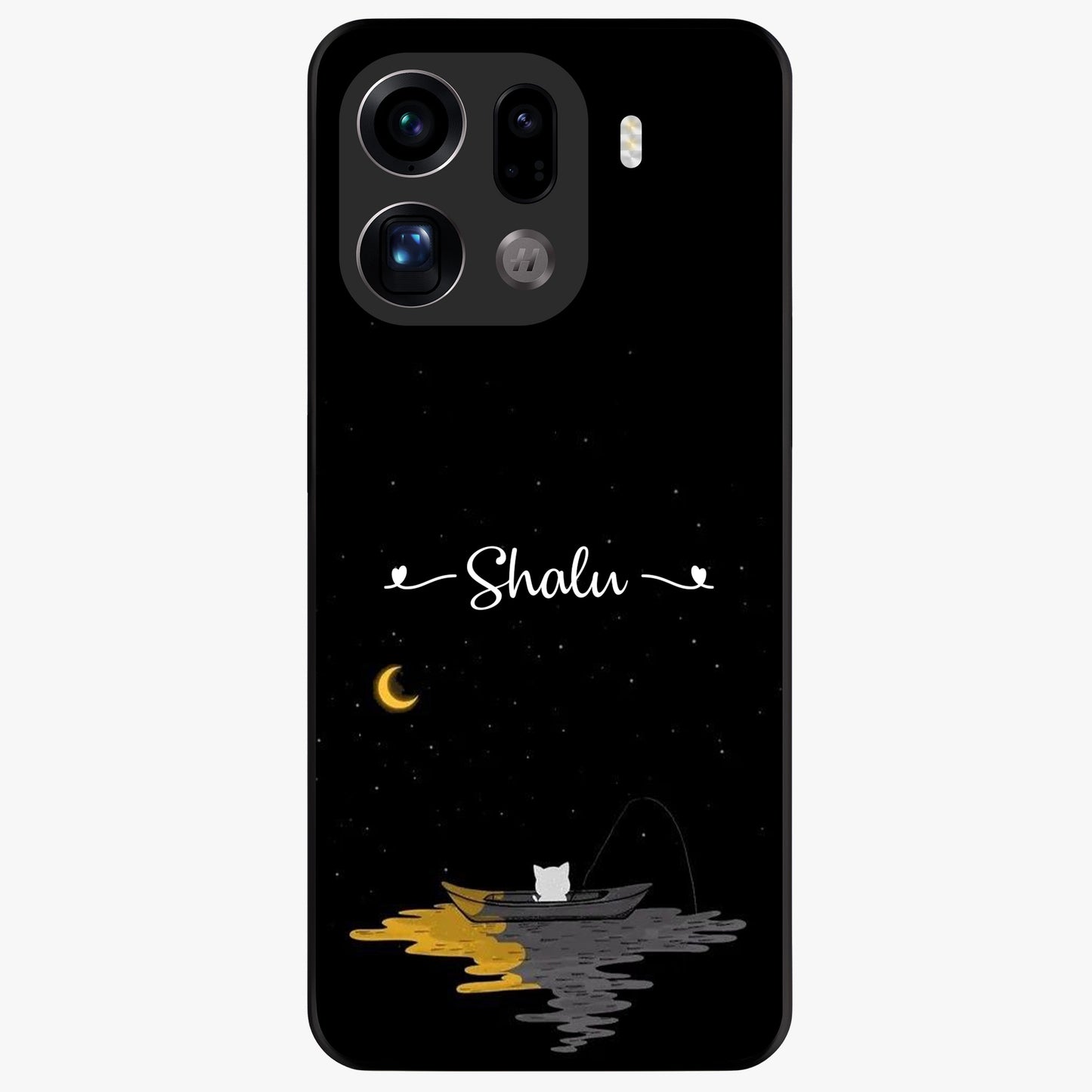 Silent Night Row Glass Case showing flat back view with calm night themed artwork and glossy glass finish.