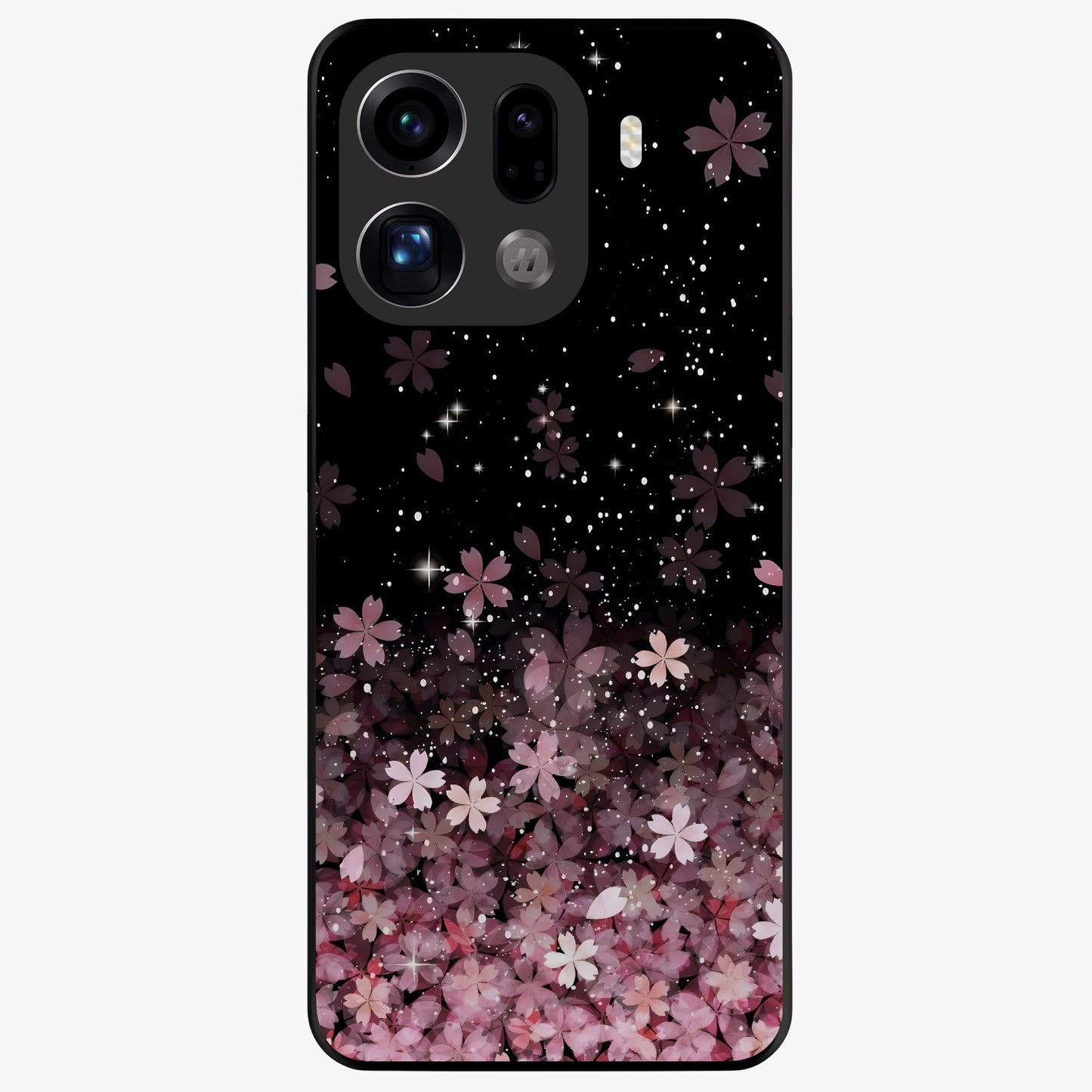 Small Starry Flowers Glass Case showing flat back view with delicate starry floral artwork and glossy glass finish.