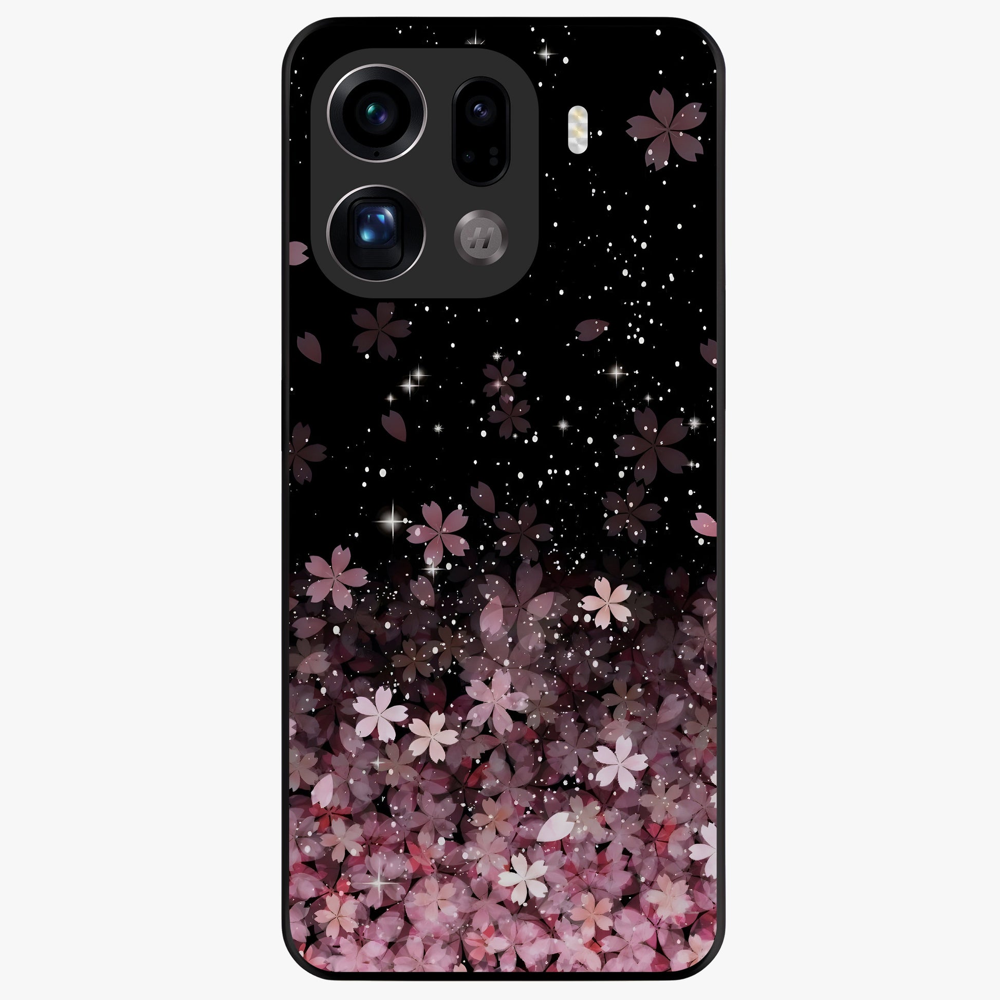 Small Starry Flowers Glass Case showing flat back view with delicate starry floral artwork and glossy glass finish.