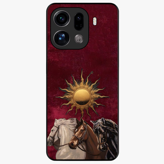 Solar Riders Glass Case showing flat back view with dynamic rider themed artwork and glossy glass finish.