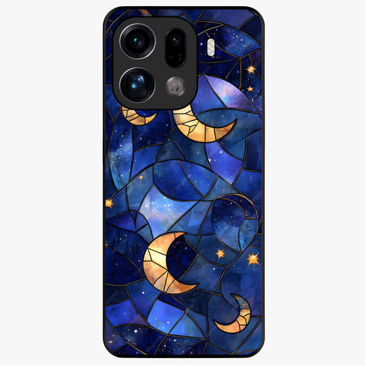 Starlit Sky Tapestry Glass Case showing flat back view with decorative starry sky tapestry artwork and glossy glass finish.