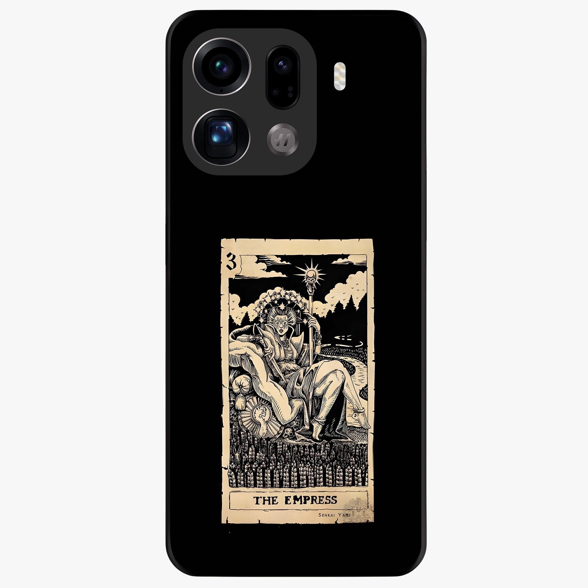 The Empress Glass Case showing flat back view with regal feminine artwork and glossy glass finish.