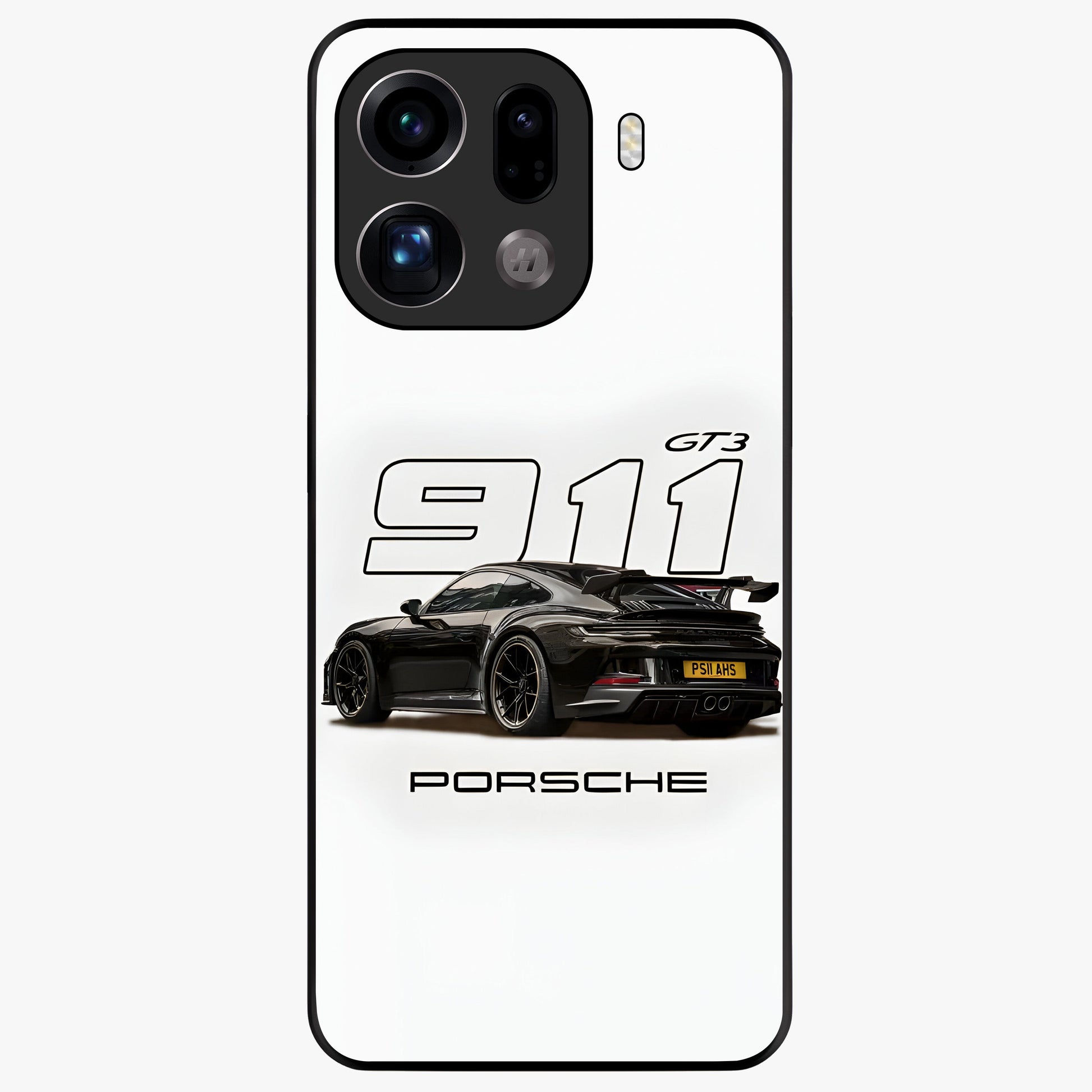 Turbo Legacy Icon Glass Case showing flat back view with iconic sports car inspired artwork and glossy glass finish.