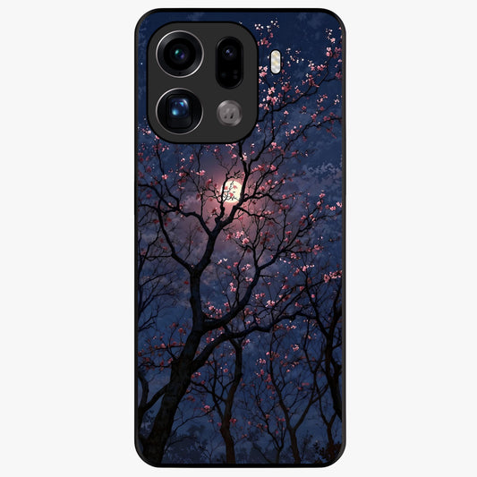 Twilight Sakura Serenade Glass Case showing flat back view with cherry blossom artwork at twilight and glossy glass finish.
