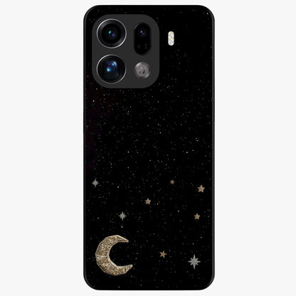 Twinkle Star With Half Moon Glass Case showing flat back view with star and half moon artwork and glossy glass finish.