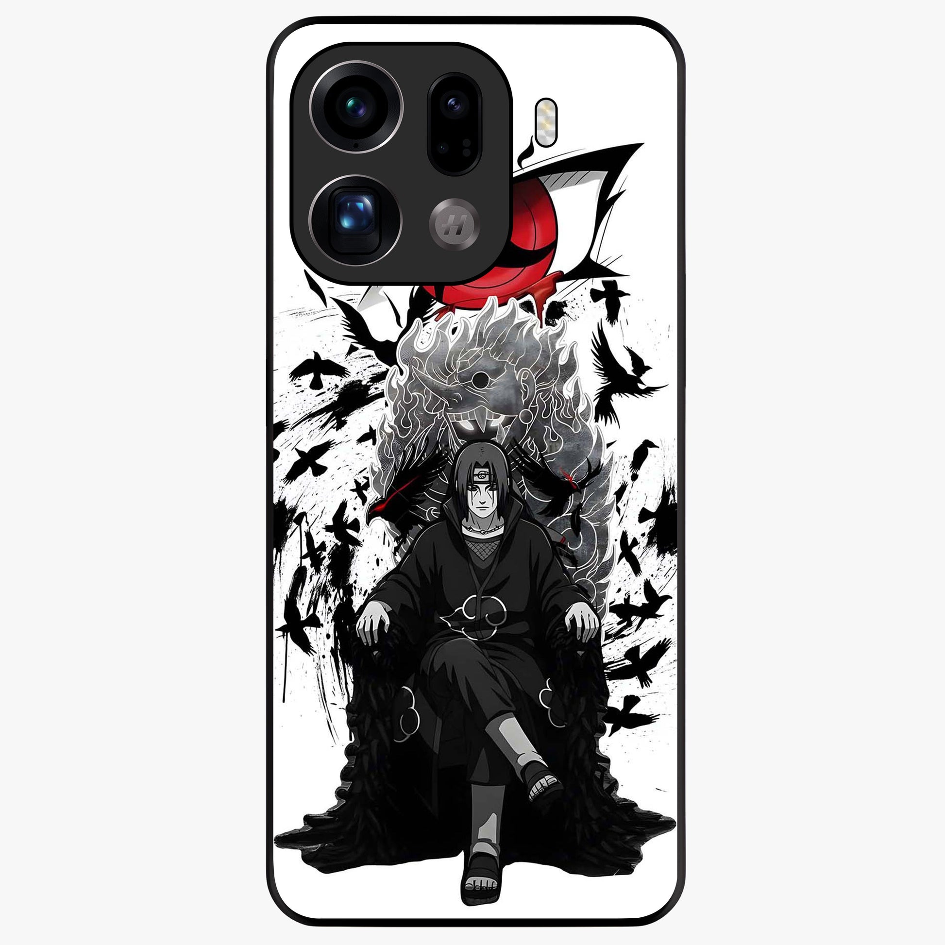 Uchiha Shadow Throne Glass Case showing flat back view with cosmic underwater themed artwork and glossy glass finish.