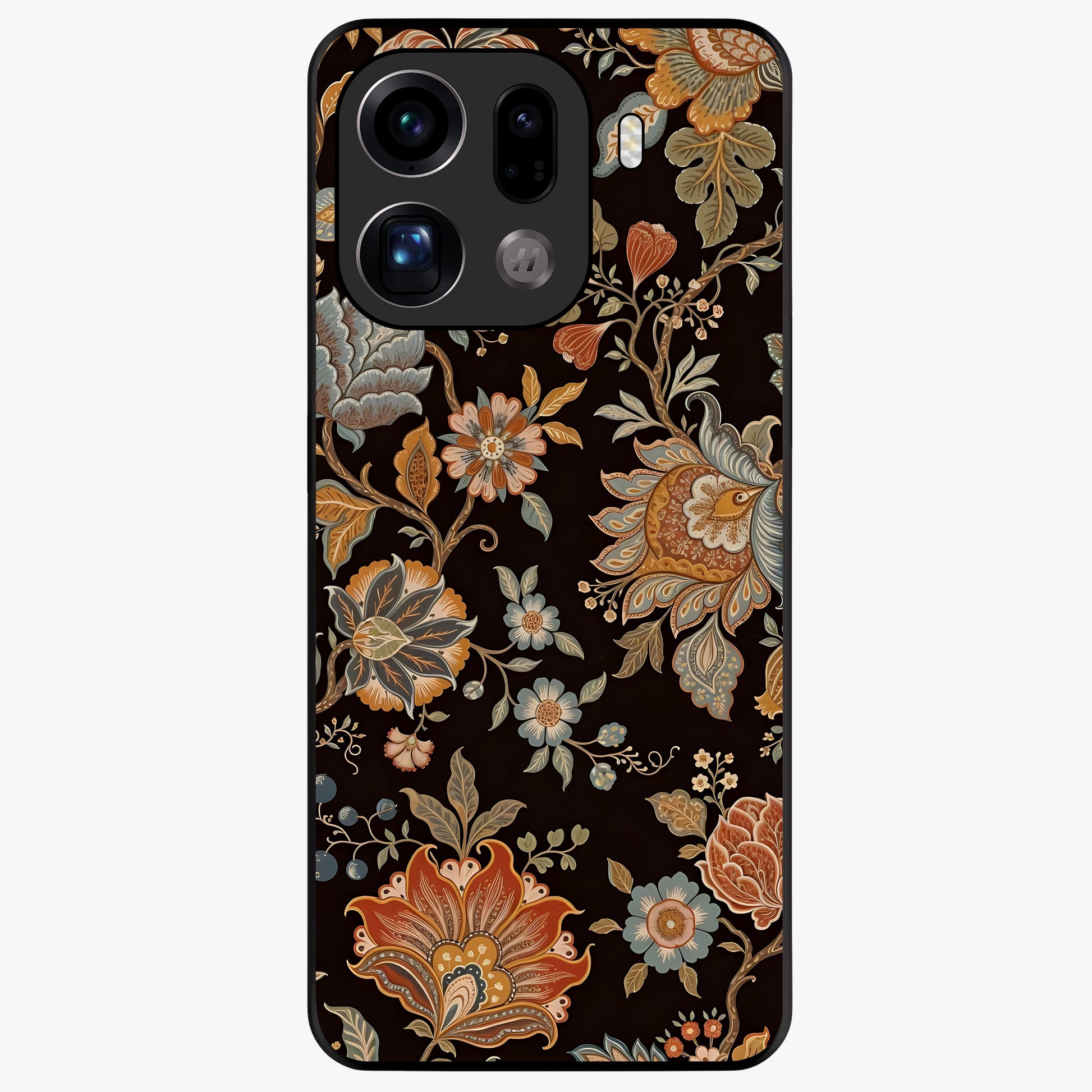 Vintage Floral Dream Glass Case showing flat back view with classic floral artwork and glossy glass finish.