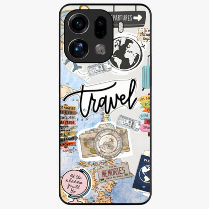 Wanderlust Journal Glass Case showing flat back view with travel inspired artwork and glossy glass finish.