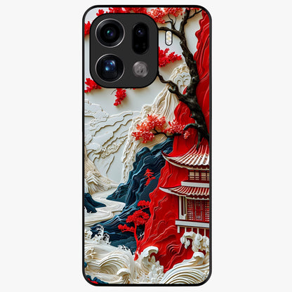 Whispers Of Sakura Waves Glass Case showing flat back view with cherry blossom wave artwork and glossy glass finish.
