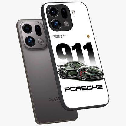 911 Turbo Dominance Glass Case displayed in premium angled mockup highlighting sporty car illustration and sleek glass surface.