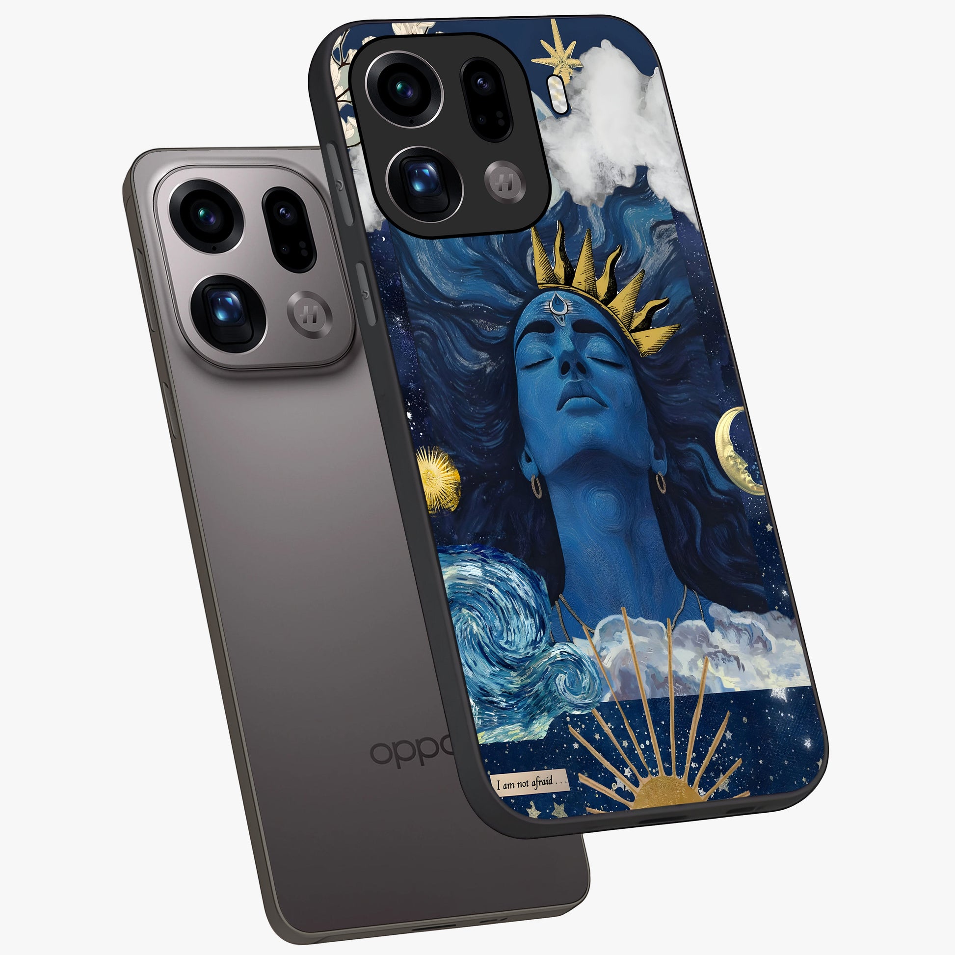 Aesthetic Lord Shiva Glass Case displayed in angled mockup highlighting spiritual Shiva illustration and sacred aesthetic design.