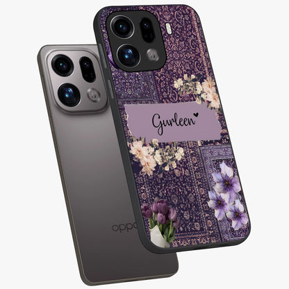 Antique Floral Whisper Custom Name Glass Case displayed in angled mockup highlighting elegant antique floral aesthetic.