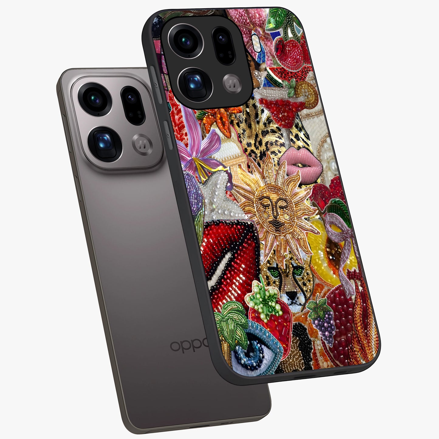 Beaded Fashion Jungle Glass Case displayed in angled mockup highlighting colorful fashion bead design and artistic pattern.